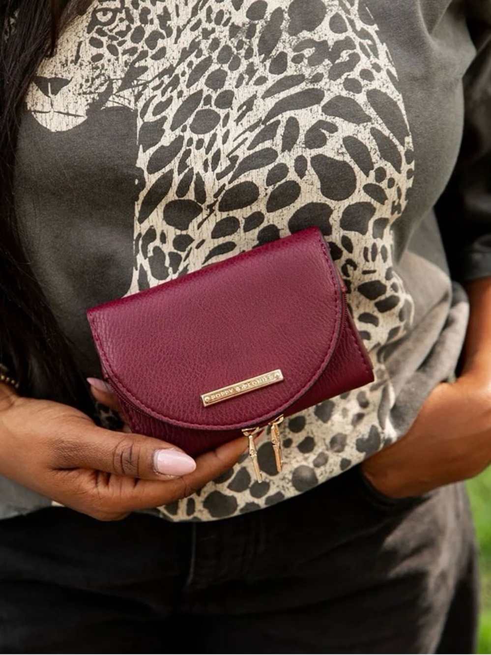 Poppy & Peonies Margaux Trifold Wallet in Berry